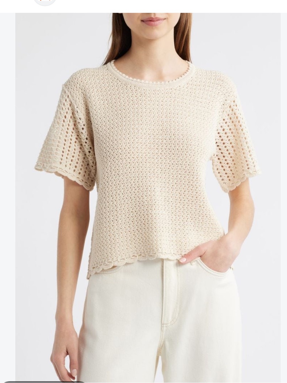 rag & bone White Open-Knit Short Sleeve Top
